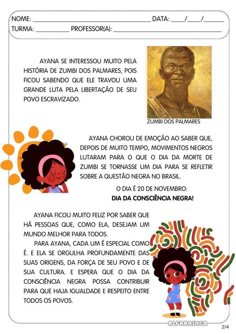Dia da Consciência Negra - Texto e atividades - Alfabrinca