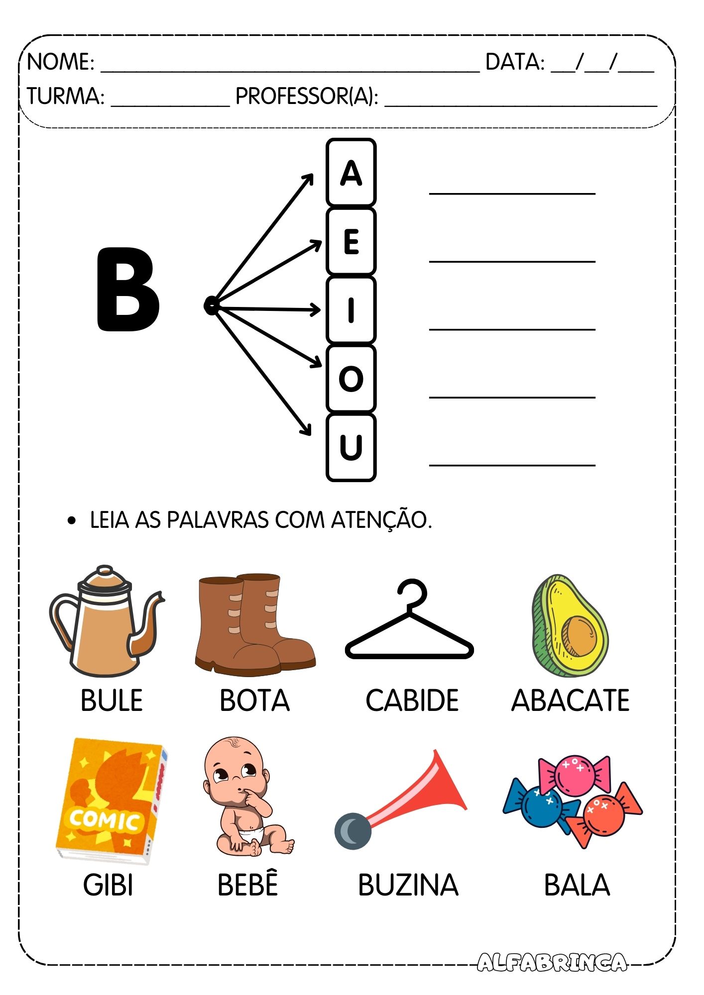 Ba Be Bi Bo Bu - Atividades Família Silábica - Alfabrinca
