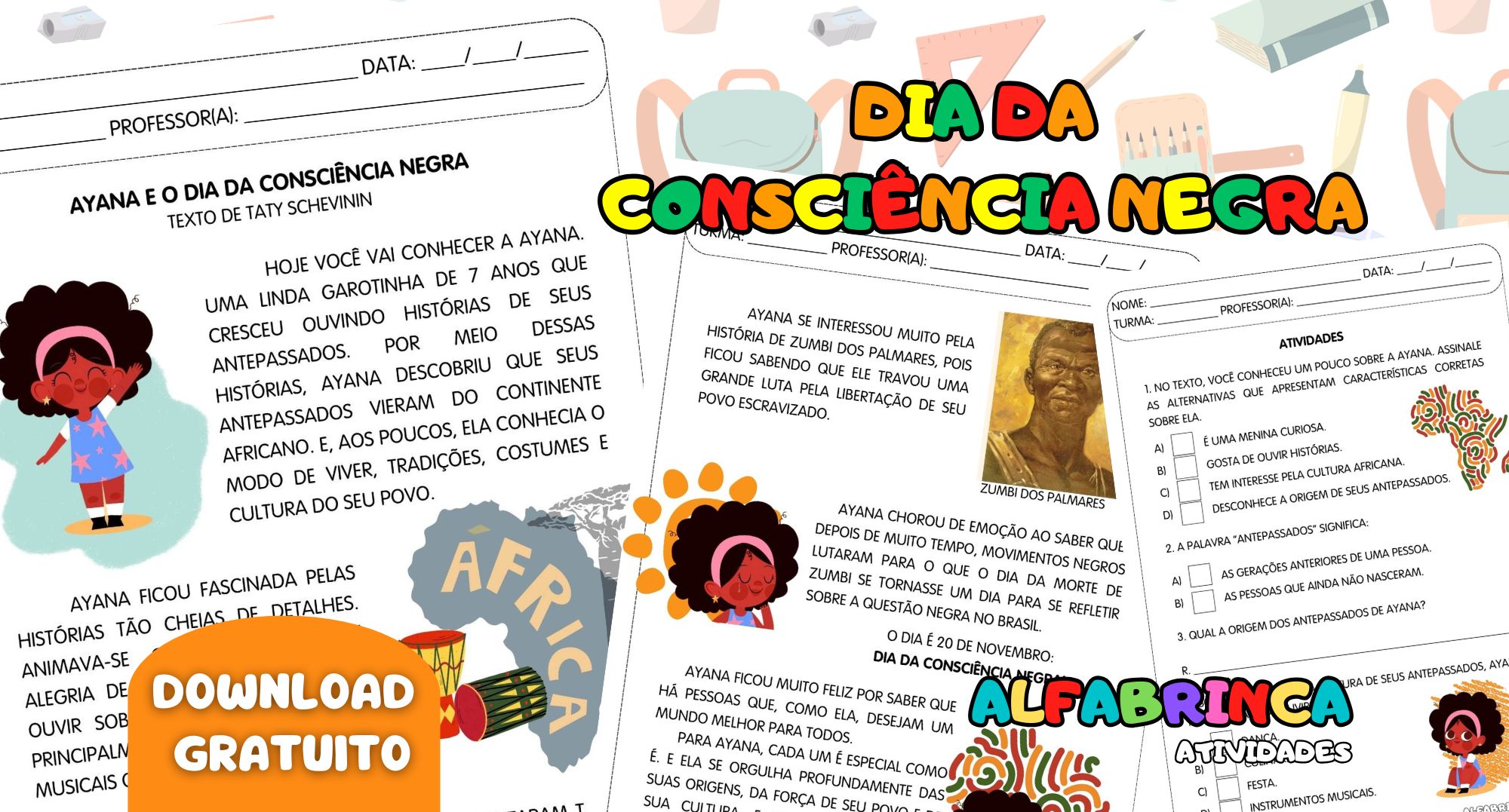Dia da Consciência Negra - Texto e atividades - Alfabrinca