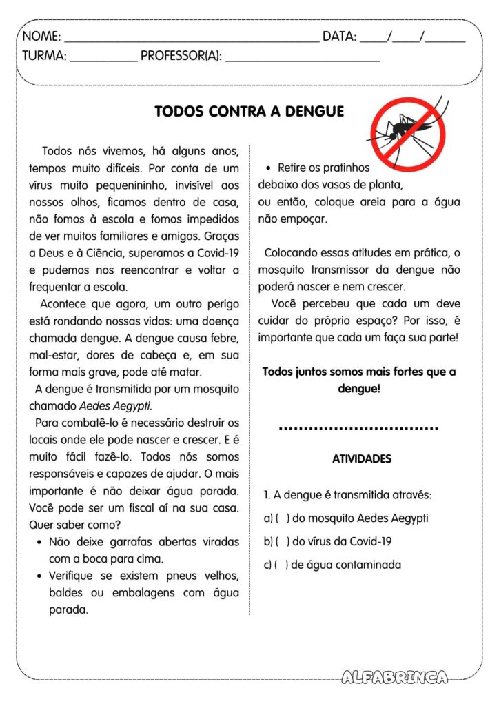 Todos contra a dengue - Atividades - Alfabrinca