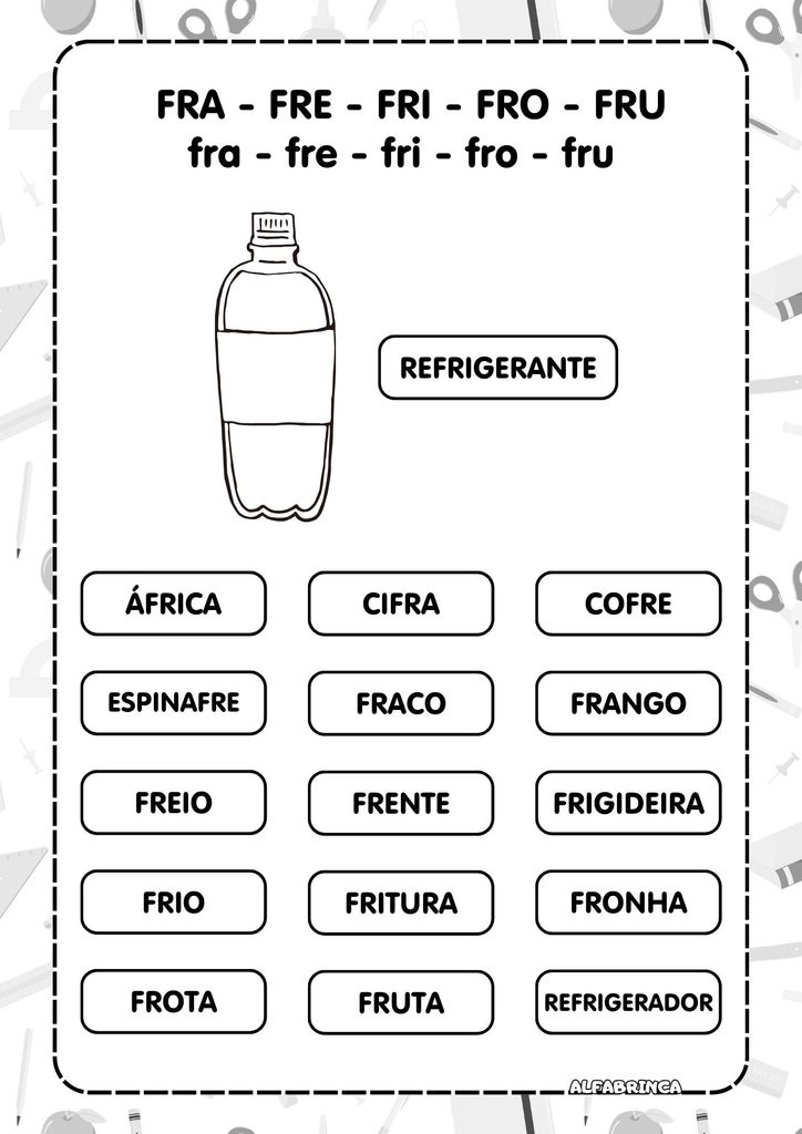 Atividades com FR para Alfabetização – FRA, FRE, FRI, FRO e FRU