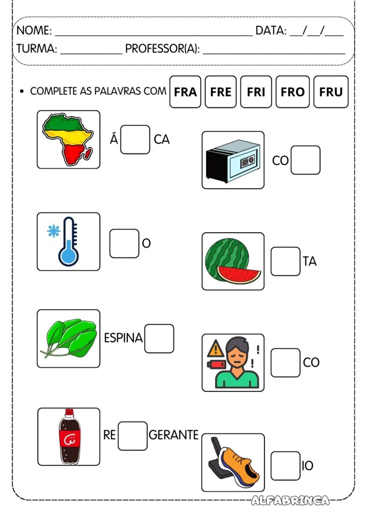 Atividades com Sílabas Complexas FR