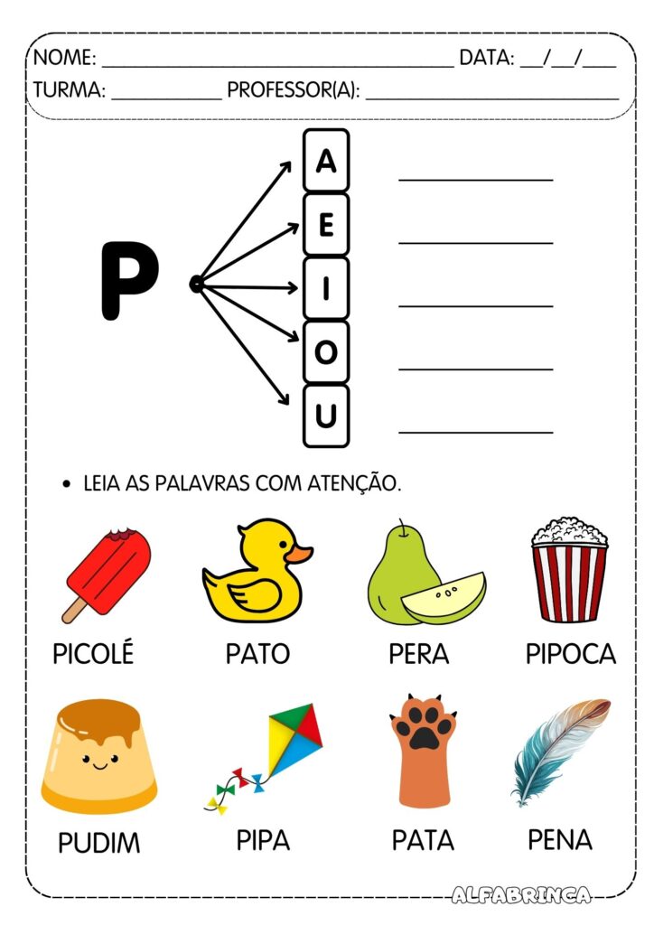 Atividades Pa Pe Pi Po Pu para imprimir - Família silábica da letra P