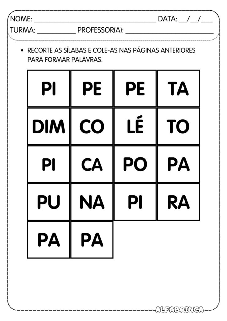 Atividades Pa Pe Pi Po Pu para imprimir - Família silábica da letra P