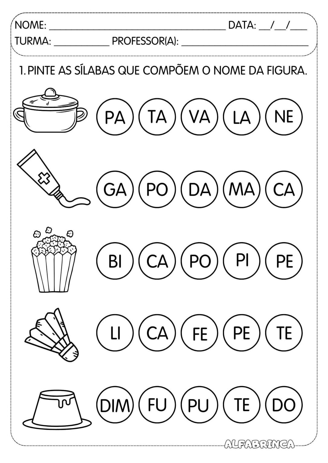 Atividades para Pintar Sílabas e Formar Palavras – Alfabetização para ...
