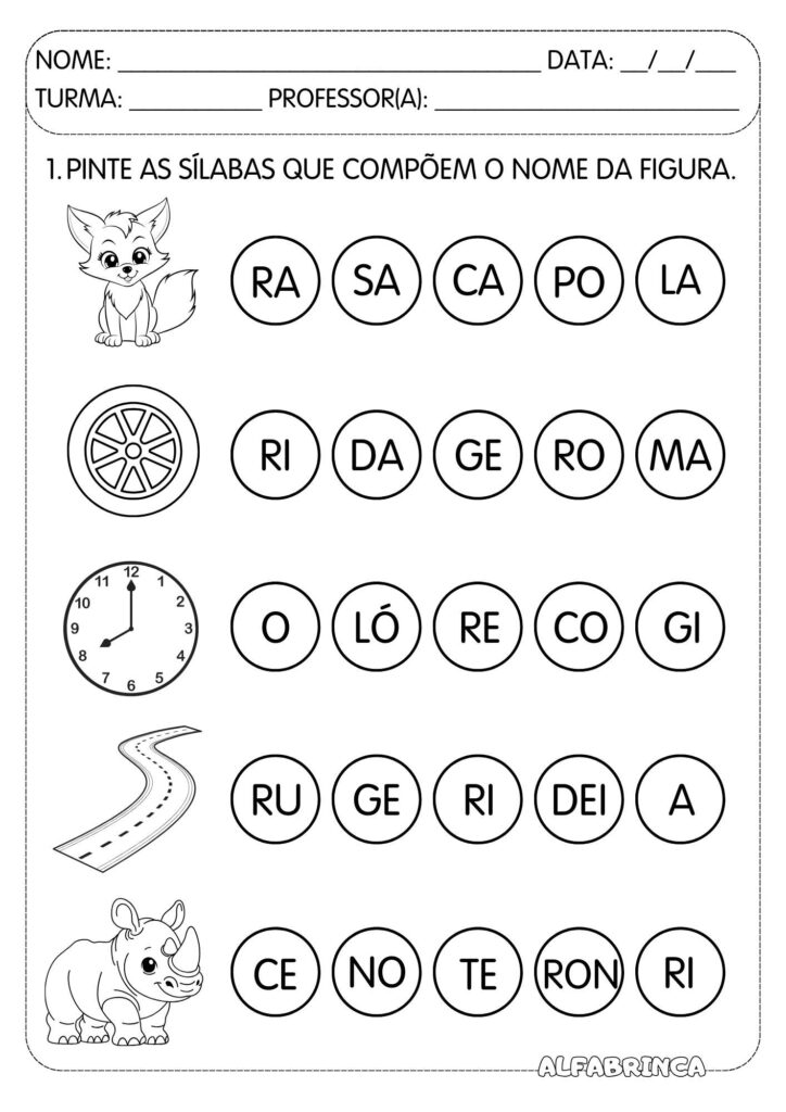 Atividades para pintar sílabas e formar palavras. Material lúdico de alfabetização para imprimir e usar na Educação Infantil e Ensino Fundamental.