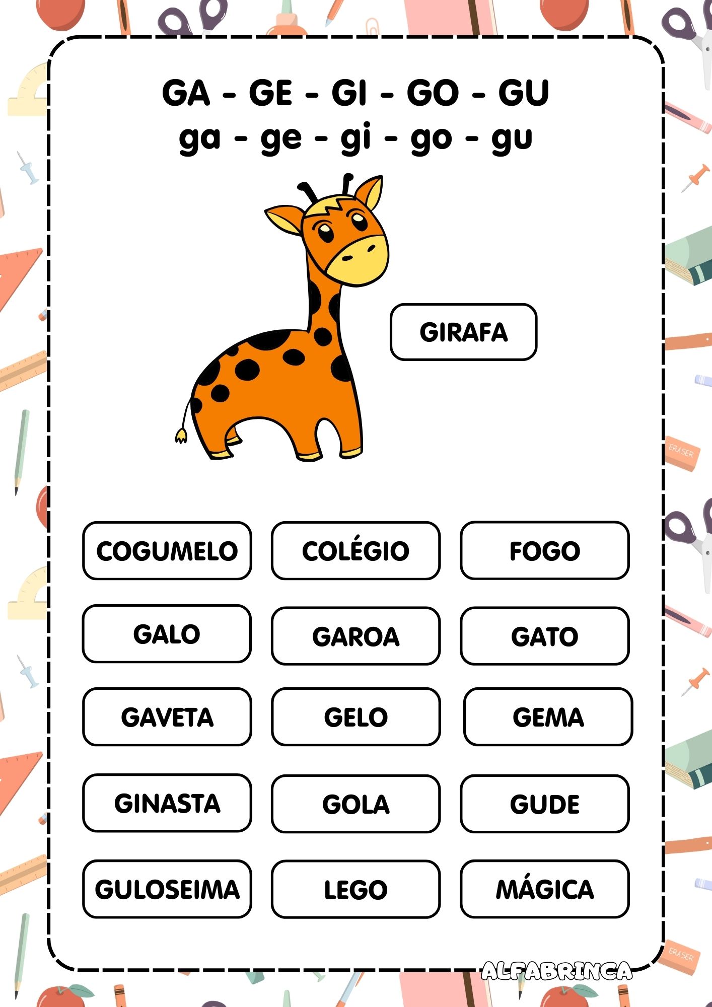 Atividades para trabalhar sílabas GA GE GI GO GU prontas para imprimir ...