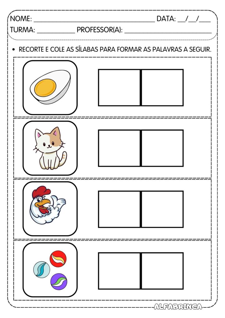 Atividades para trabalhar sílabas ga ge gi go gu prontas para imprimir