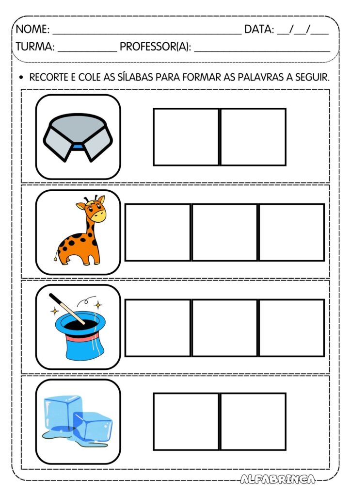 Atividades para trabalhar sílabas ga ge gi go gu prontas para imprimir