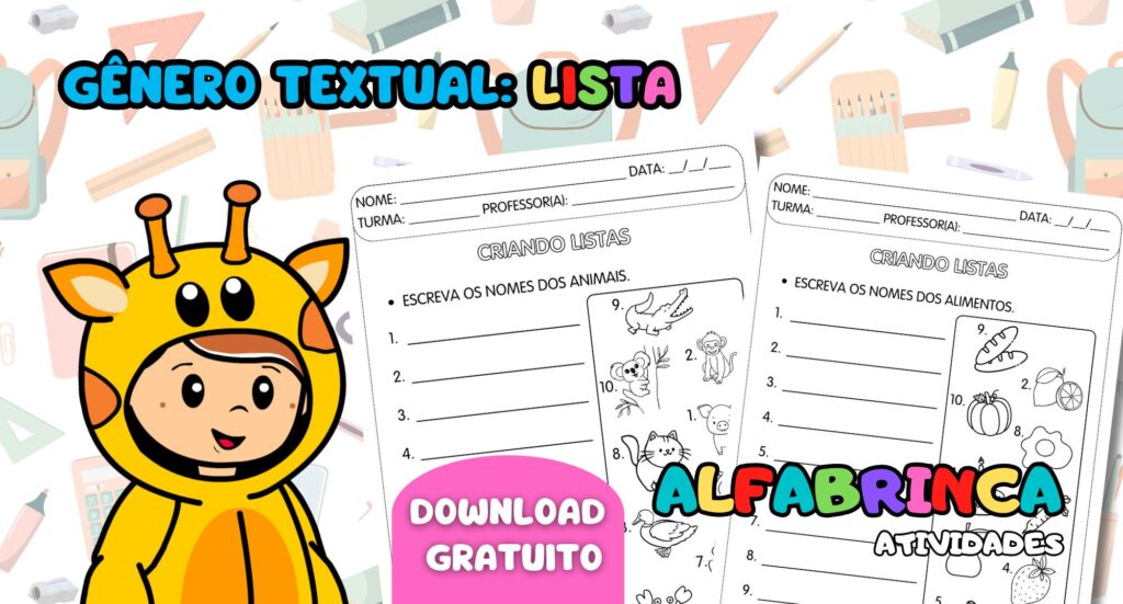 Gênero textual: Lista - Atividades para imprimir
