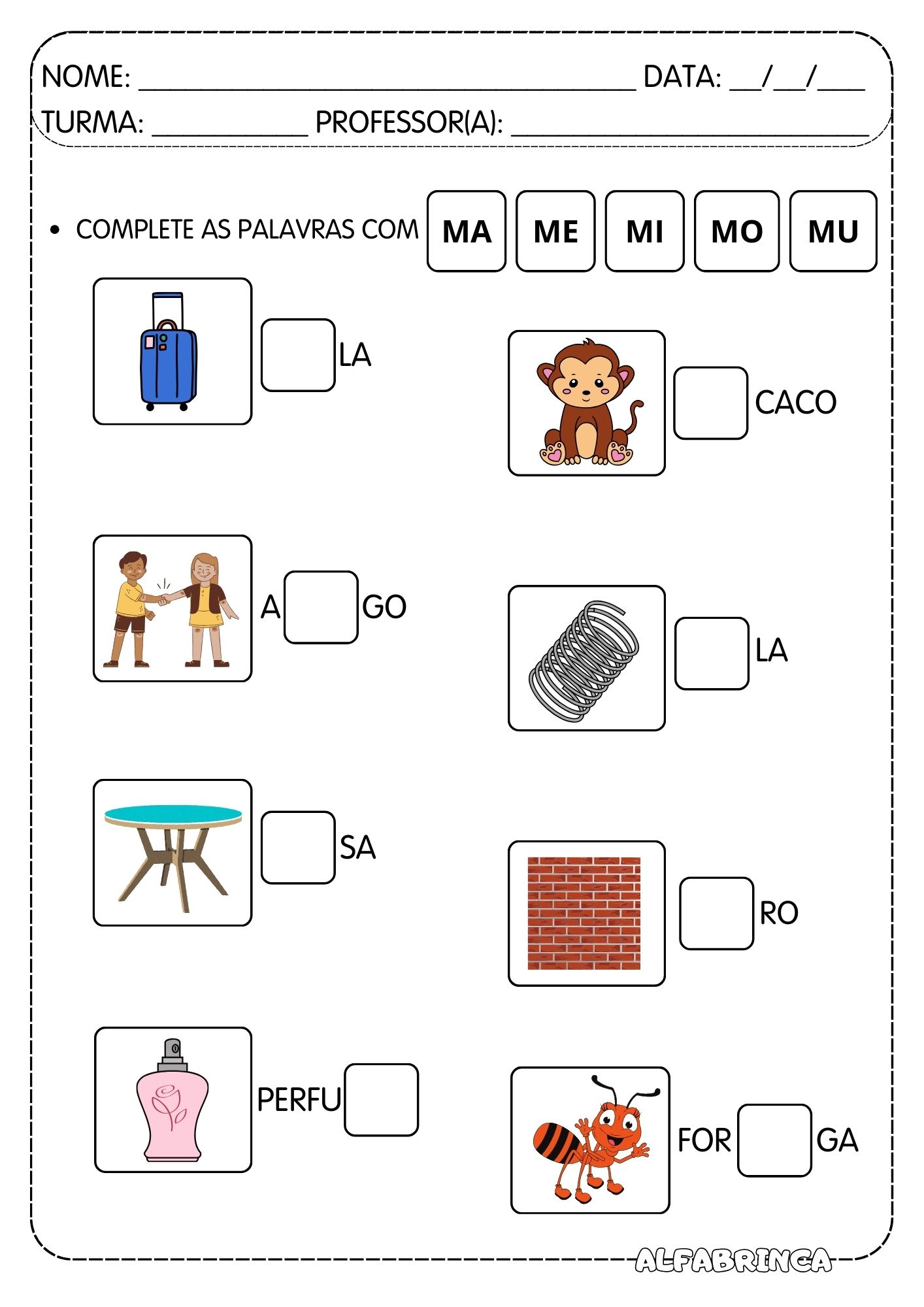Atividades Ma Me Mi Mo Mu para imprimir - Alfabrinca