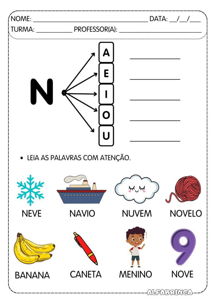 Atividades Na Ne Ni No Nu - Família silábica letra N para imprimir