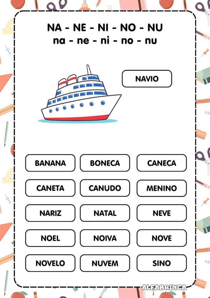 Atividades Na Ne Ni No Nu - Família silábica letra N para imprimir