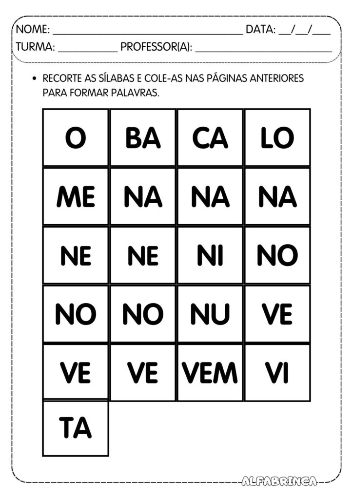 Atividades Na Ne Ni No Nu - Família silábica letra N para imprimir