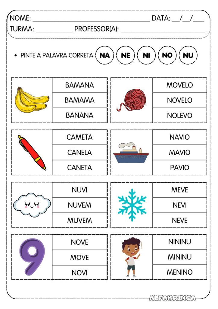 Atividades Na Ne Ni No Nu - Família silábica letra N para imprimir