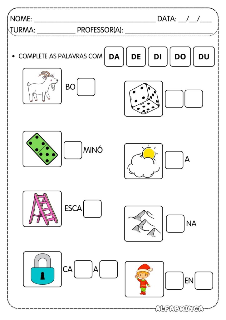Atividades com a família silábica da letra D – Alfabetização divertida