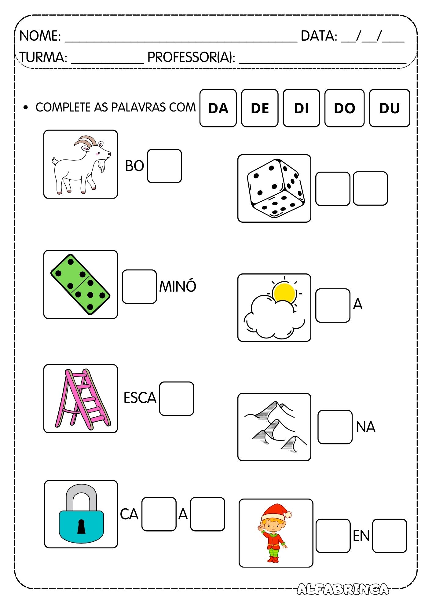 Atividades com a família silábica da letra D – Alfabetização divertida ...