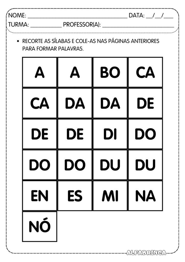 Atividades com a família silábica da letra D – Alfabetização divertida