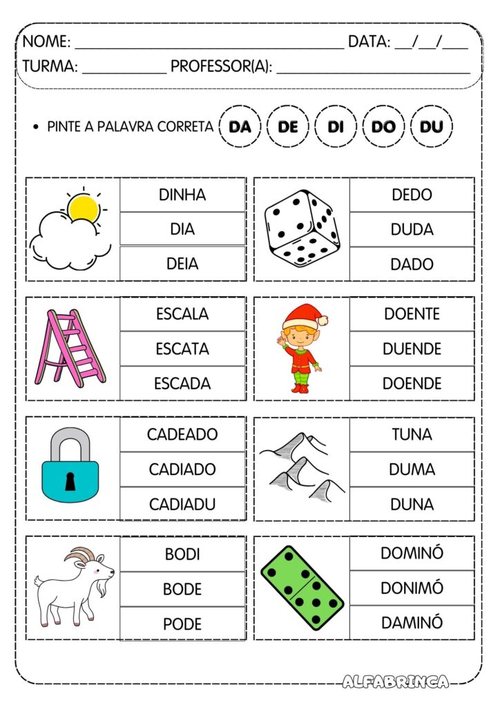 Atividades com a família silábica da letra D – Alfabetização divertida