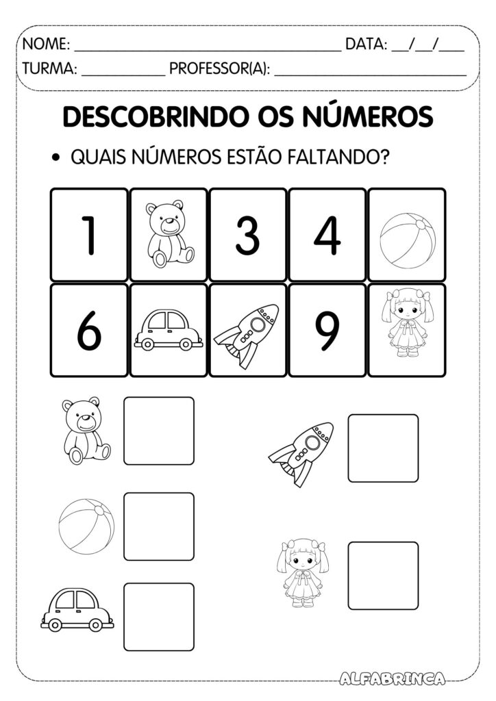 Descobrindo os números - Atividades para imprimir - Sequência numérica