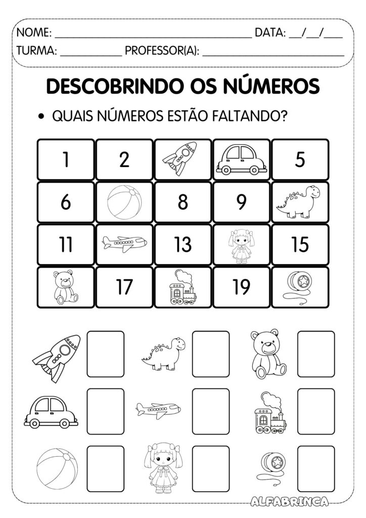 Descobrindo os números - Atividades para imprimir - Sequência numérica