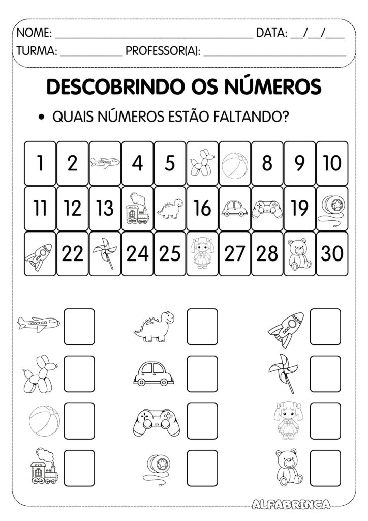 Descobrindo os números - Atividades para imprimir - Sequência numérica