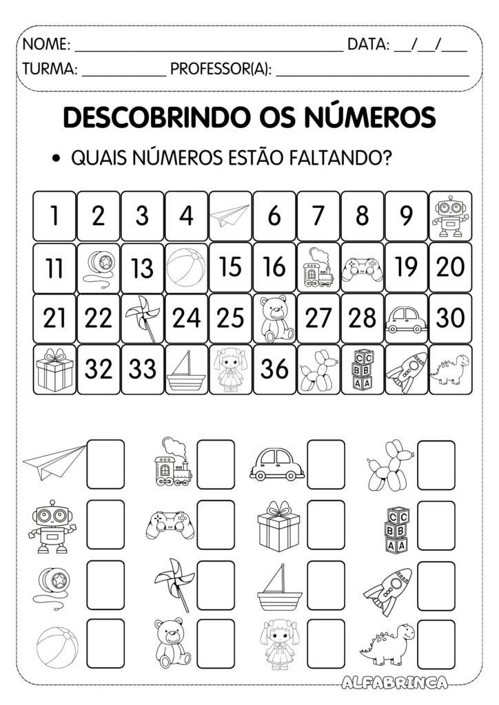 Descobrindo os números - Atividades para imprimir - Sequência numérica