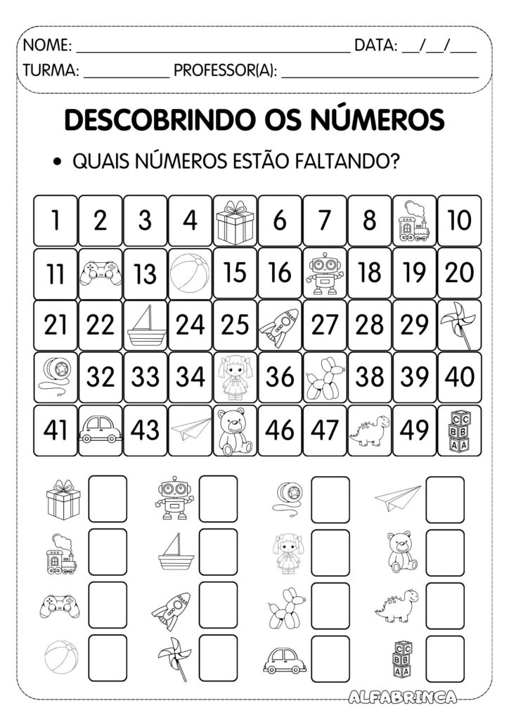Descobrindo os números - Atividades para imprimir - Sequência numérica