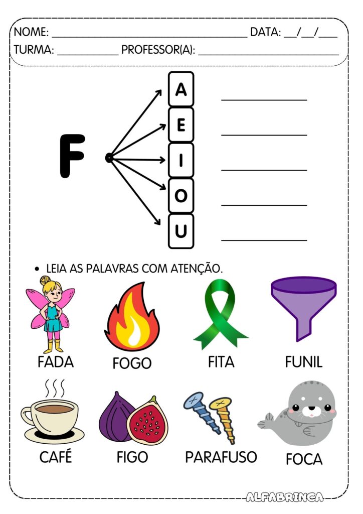 Atividades para trabalhar sílabas simples: FA FE FI FO FU - Prontas para imprimir