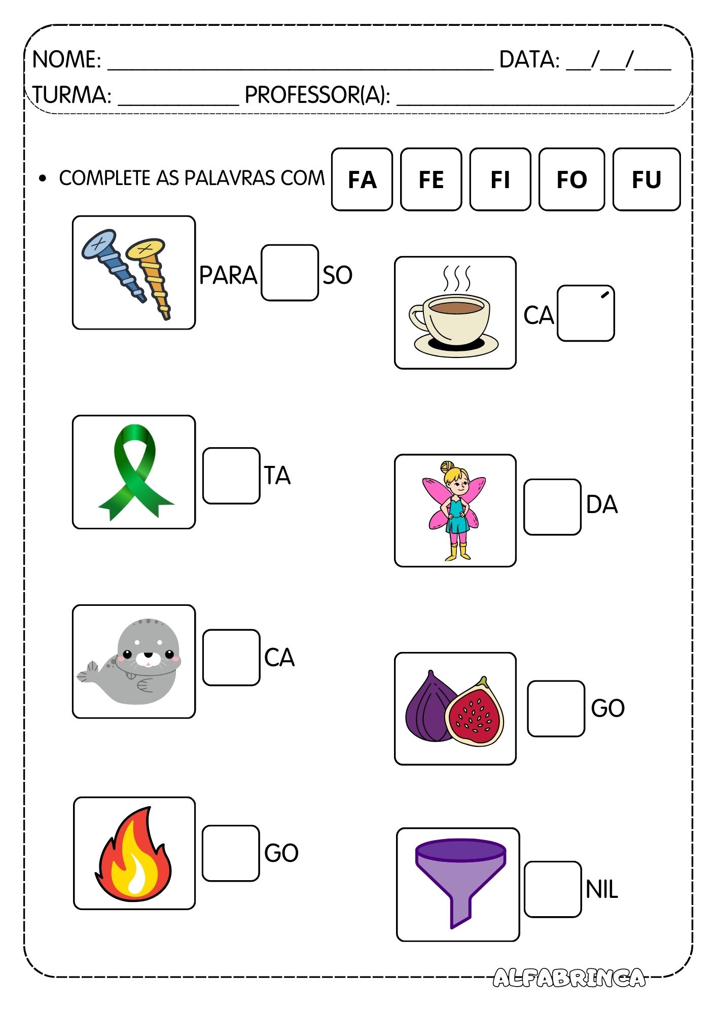 Atividades para trabalhar sílabas simples: FA FE FI FO FU - Prontas ...