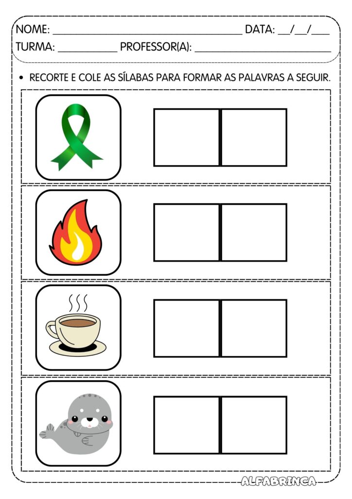 Atividades para trabalhar sílabas simples: FA FE FI FO FU - Prontas para imprimir