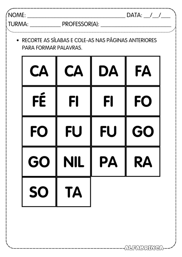 Atividades para trabalhar sílabas simples: FA FE FI FO FU - Prontas para imprimir