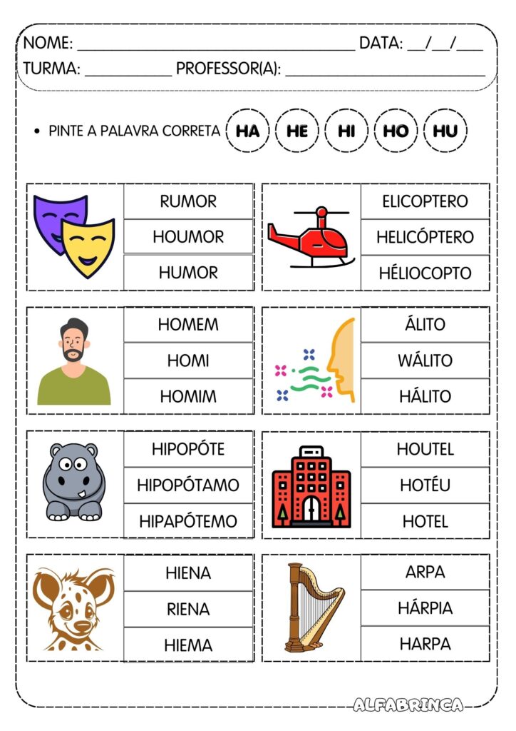 Ha He Hi Ho Hu - Atividades para imprimir