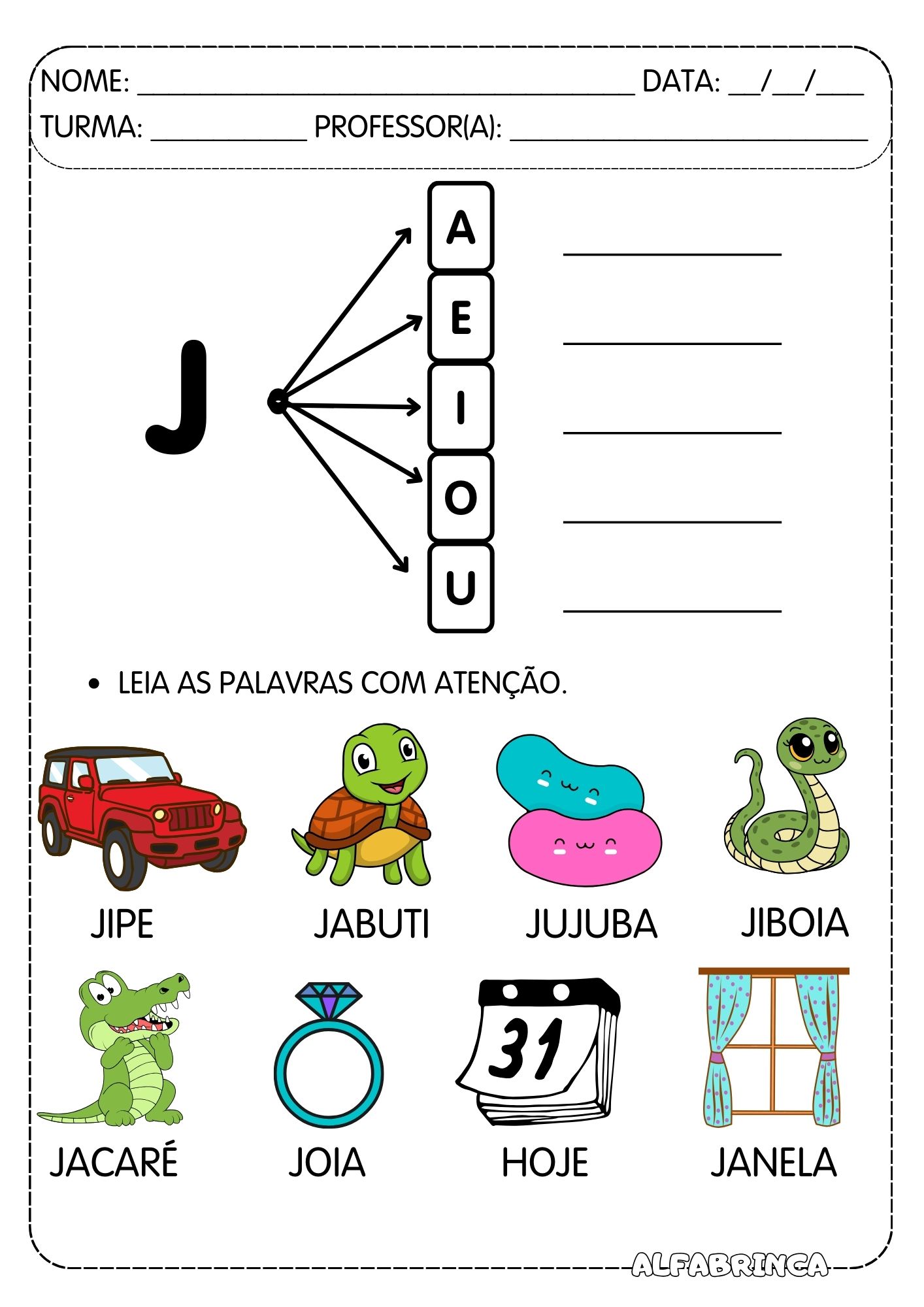 JA JE JI JO JU - Atividades para imprimir - Alfabrinca
