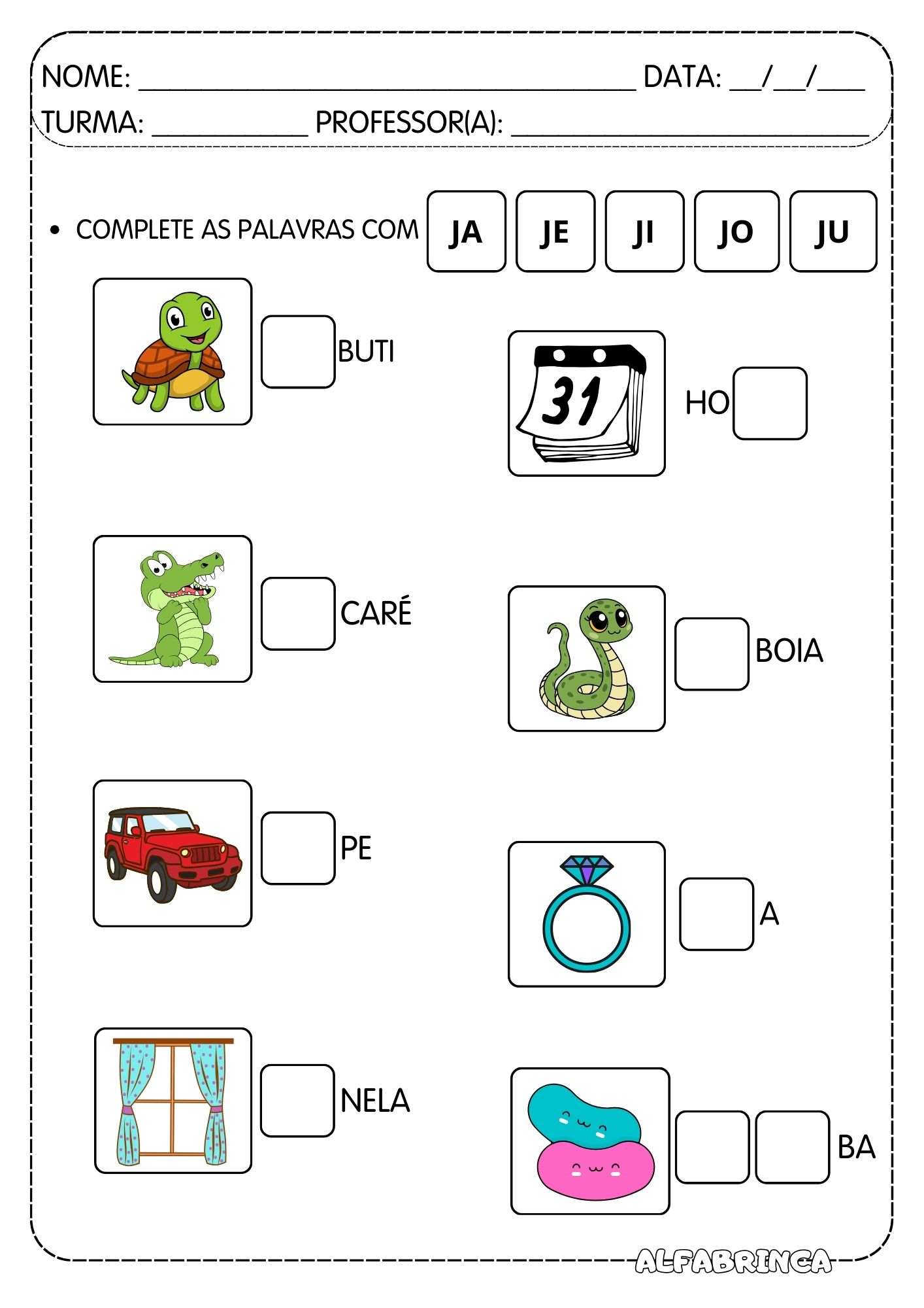 JA JE JI JO JU - Atividades para imprimir - Alfabrinca