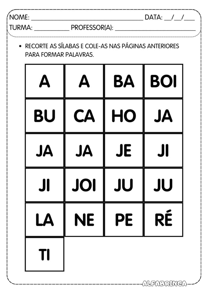 ja je ji jo ju - atividades para imprimir