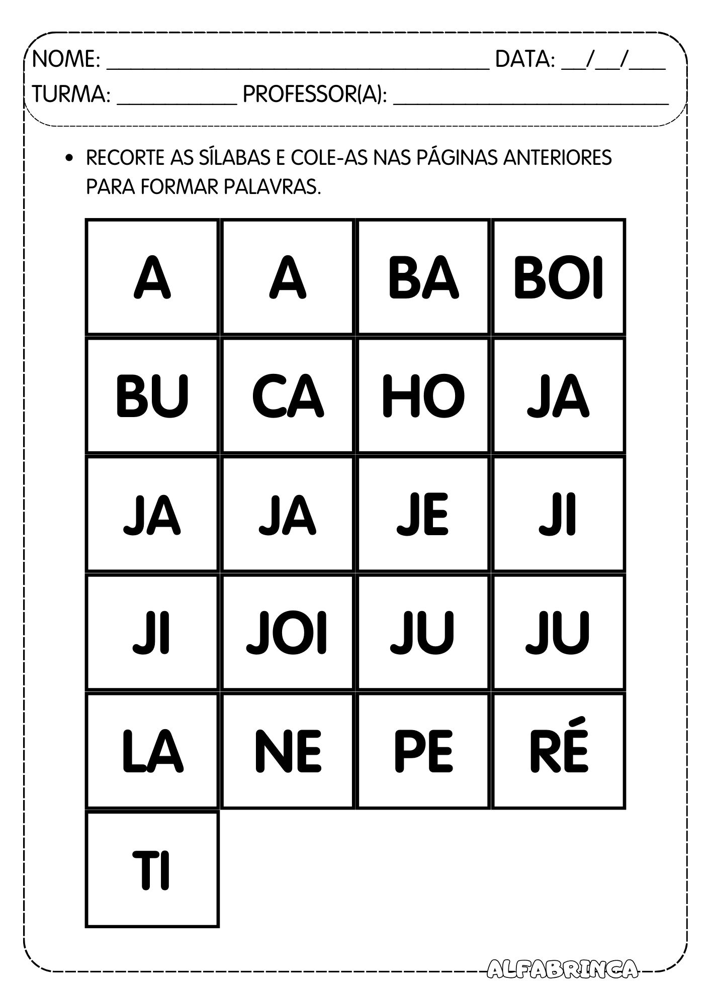 JA JE JI JO JU - Atividades para imprimir - Alfabrinca
