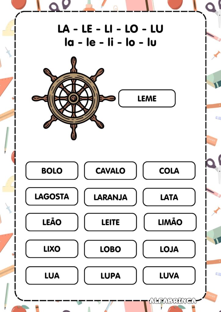 Atividades para imprimir - La Le Li Lo Lu