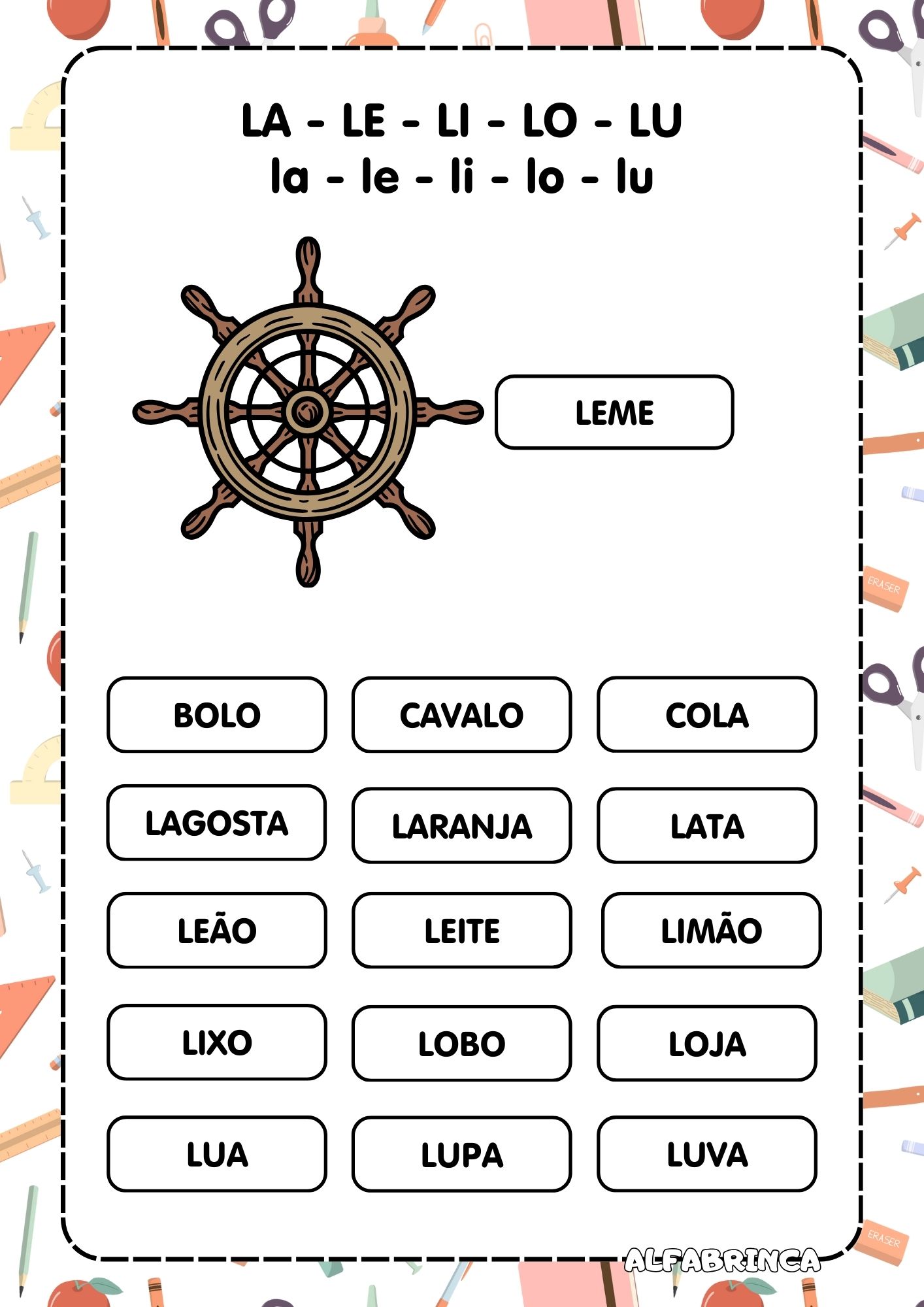 Atividades para imprimir - La Le Li Lo Lu - Alfabrinca