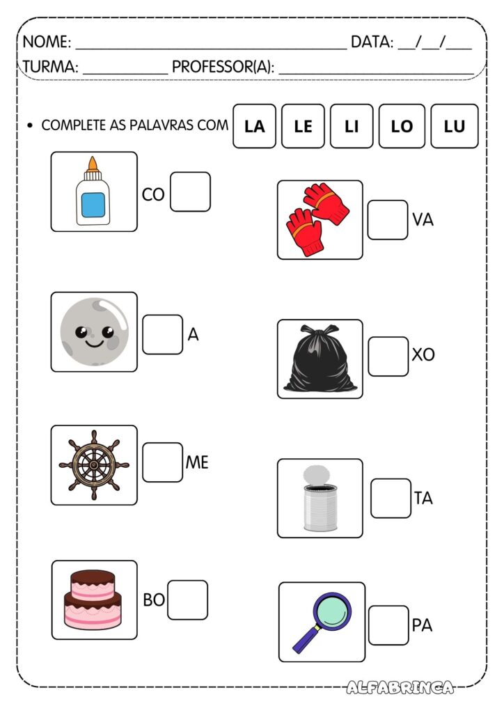 Atividades para imprimir - La Le Li Lo Lu
