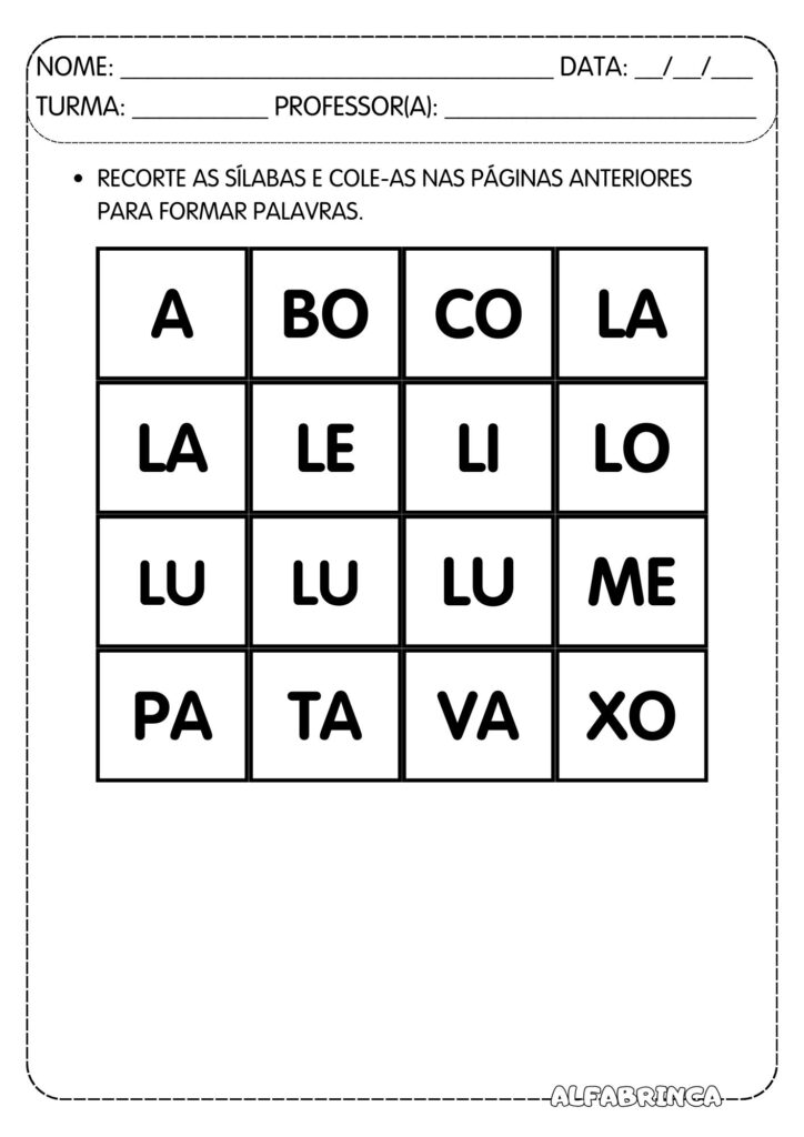 Atividades para imprimir - La Le Li Lo Lu