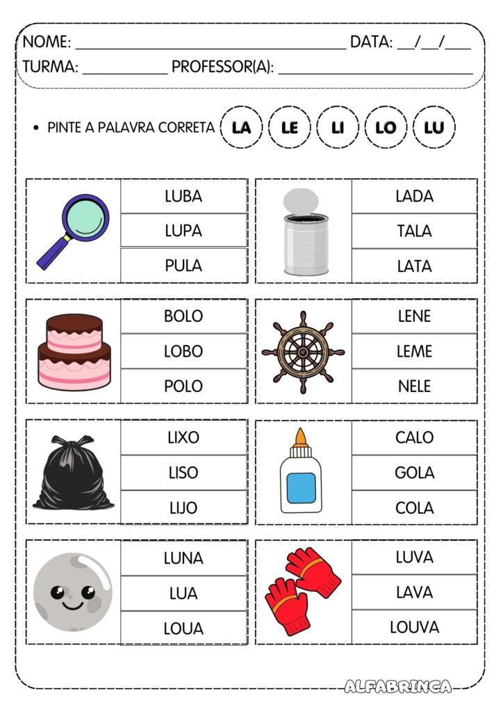 Atividades para imprimir - La Le Li Lo Lu