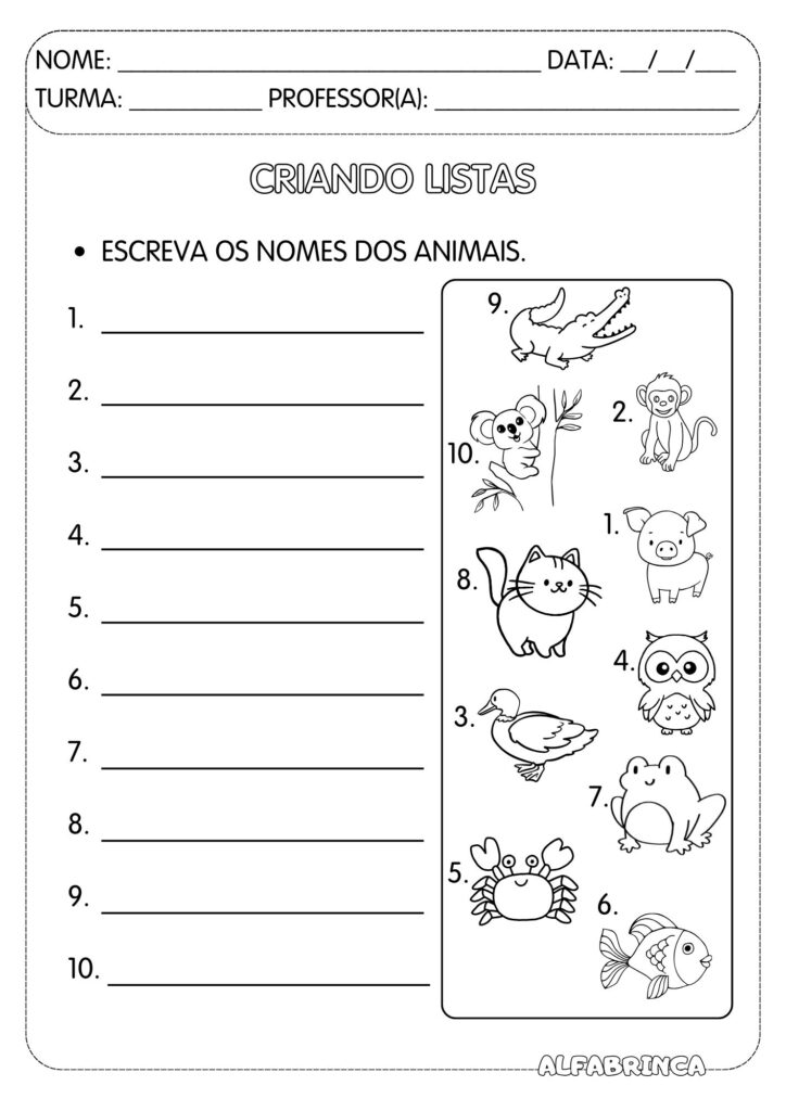 Gênero textual: Lista - Atividades para imprimir