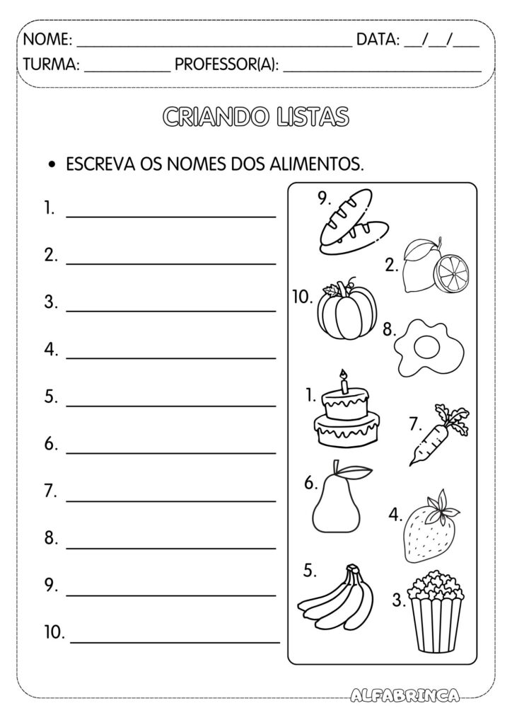 Gênero textual: Lista - Atividades para imprimir