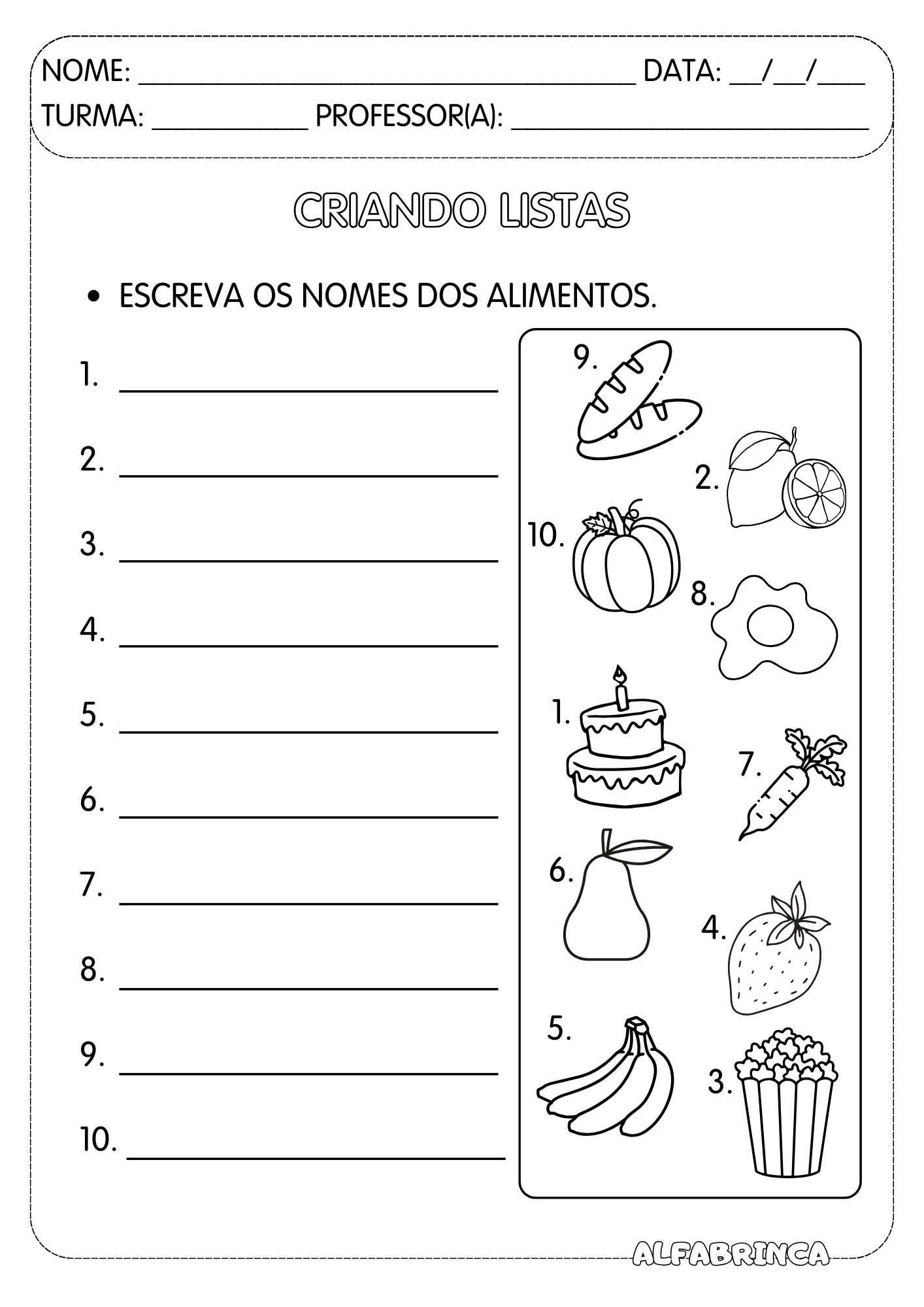 Gênero textual: Lista - Atividades para imprimir - Alfabrinca