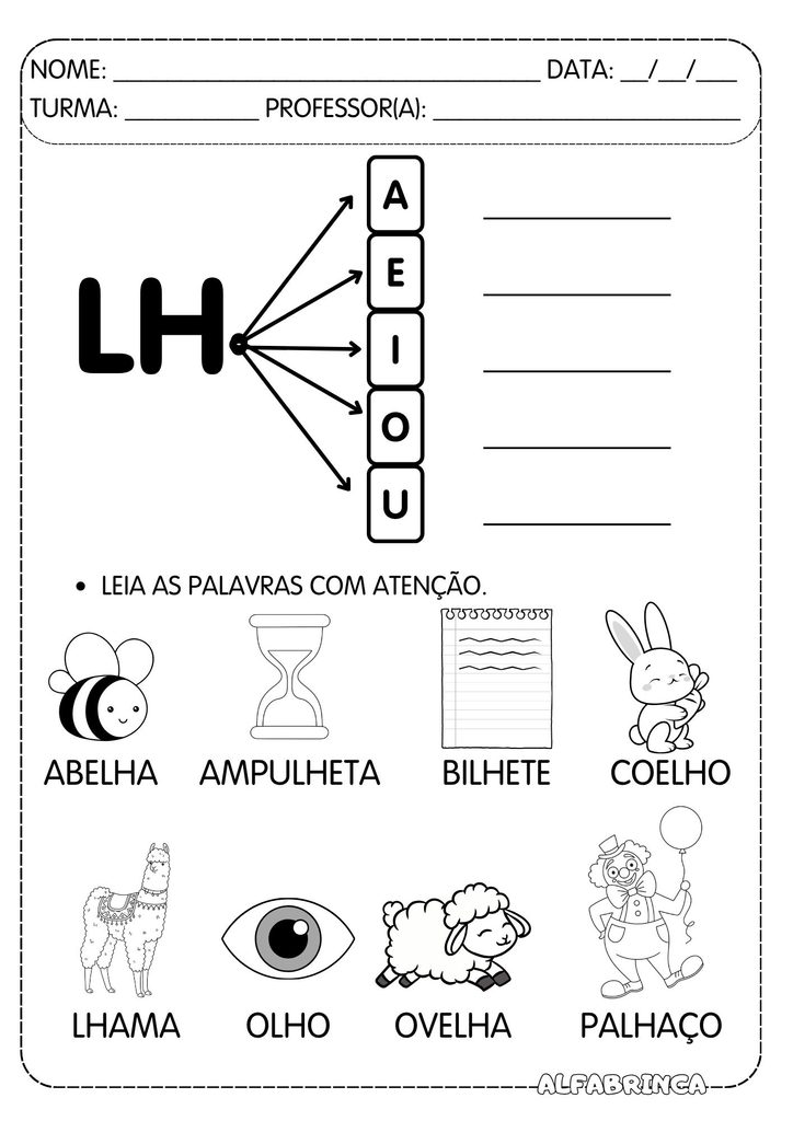 Atividades com LH para alfabetização e impressão