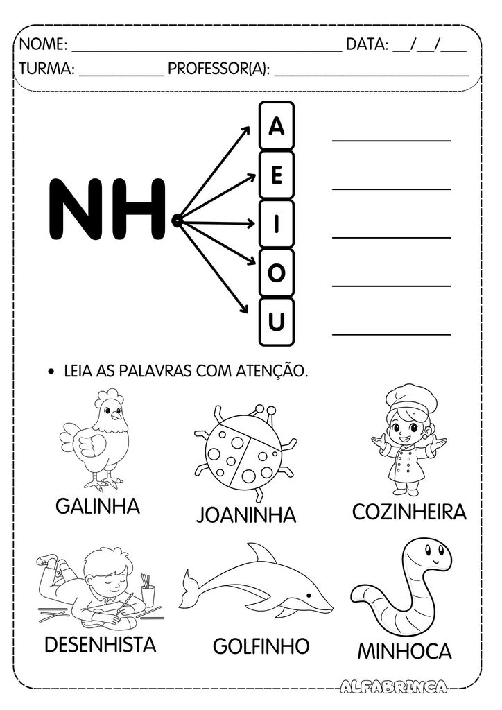 Atividades com NH para alfabetização – NHA NHE NHI NHO NHU