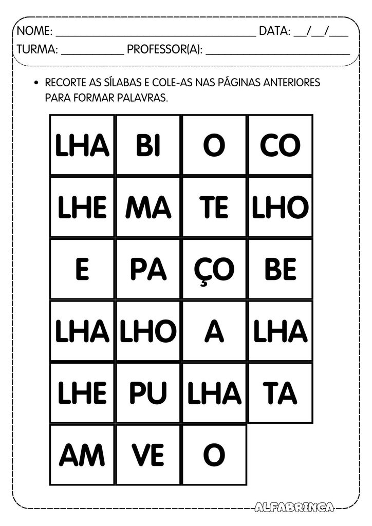 Atividades com LH para alfabetização e impressão