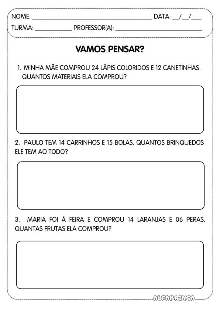 Adição - Situações-problema - Atividades de matemática para imprimir