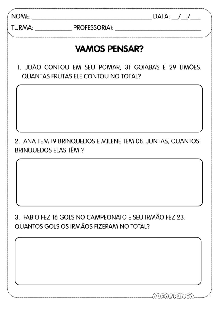 Adição - Situações-problema - Atividades de matemática para imprimir